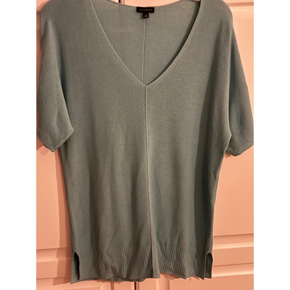Talbots Sweaters - Talbots Womens V-Neck Short Sleeve Knit Sweater Light Blue Cotton Rayon M